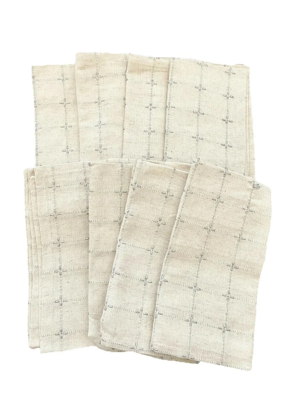 Lot of 8: New DOMAIN Silver Metallic Natural Cotton Flax Napkin Set 20x20 India